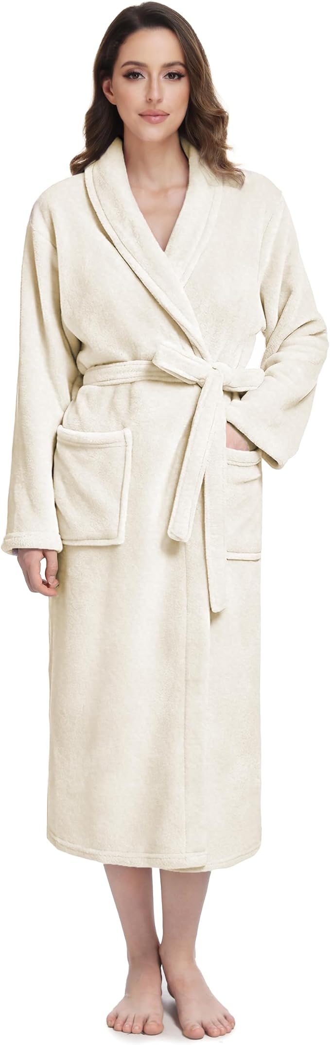 Fluffy Soft Robes for Women, Warm Fleece Womens Robe, Cozy Bathrobe | Plush Bathrobe for Women, Long Fuzzy Lightweight Bath Robe with Pockets for Shower Spa Hotel House Pool