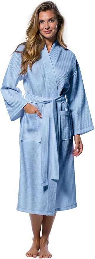 Turquaz Womens Lightweight Waffle Kimono Bathrobe for Men - Soft Quick-Dry Spa & Summer Towel Robe, Cotton Blend