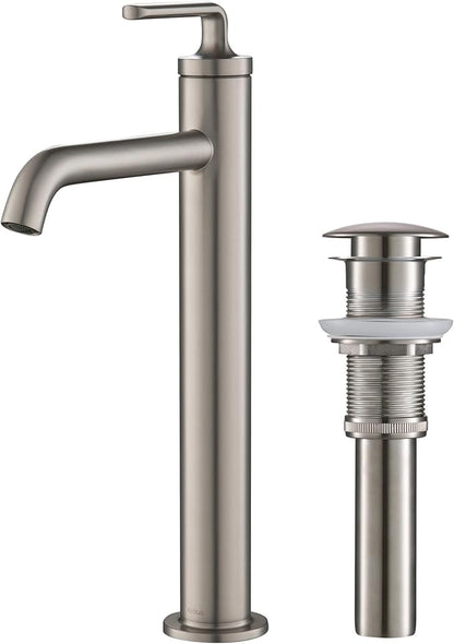 KRAUS Ramus Single Handle Vessel Sink Bathroom Faucet with Pop-Up Drain in Spot Free Stainless Steel, KVF-1220SFS