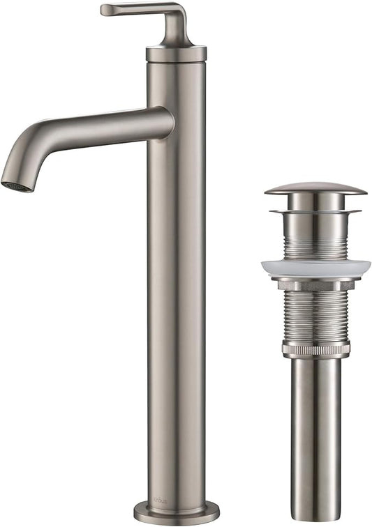 KRAUS Ramus Single Handle Vessel Sink Bathroom Faucet with Pop-Up Drain in Spot Free Stainless Steel, KVF-1220SFS