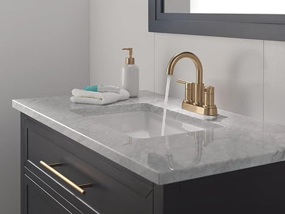 Delta Nicoli Centerset Brushed Gold Bathroom Faucet with Sprayer, 4 Inch 3 Hole Bathroom Sink Faucet with Pull Out Sprayer, Push-Pop Drain, Champagne Bronze 25749LF-CZ
