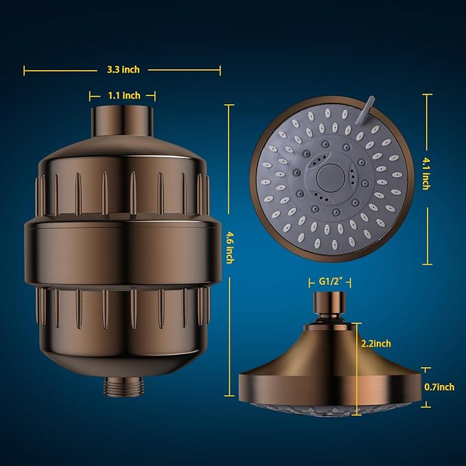 FEELSO Shower Head with Shower Filter, Filtered Shower Head for Hard Water | High Pressure, Anti-clog Nozzles, 5 Spray Showerhead, 15 Stage Water Softener Filters, Remove Chlorine and Harmful Substances