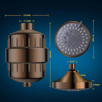 FEELSO Shower Head with Shower Filter, Filtered Shower Head for Hard Water | High Pressure, Anti-clog Nozzles, 5 Spray Showerhead, 15 Stage Water Softener Filters, Remove Chlorine and Harmful Substances