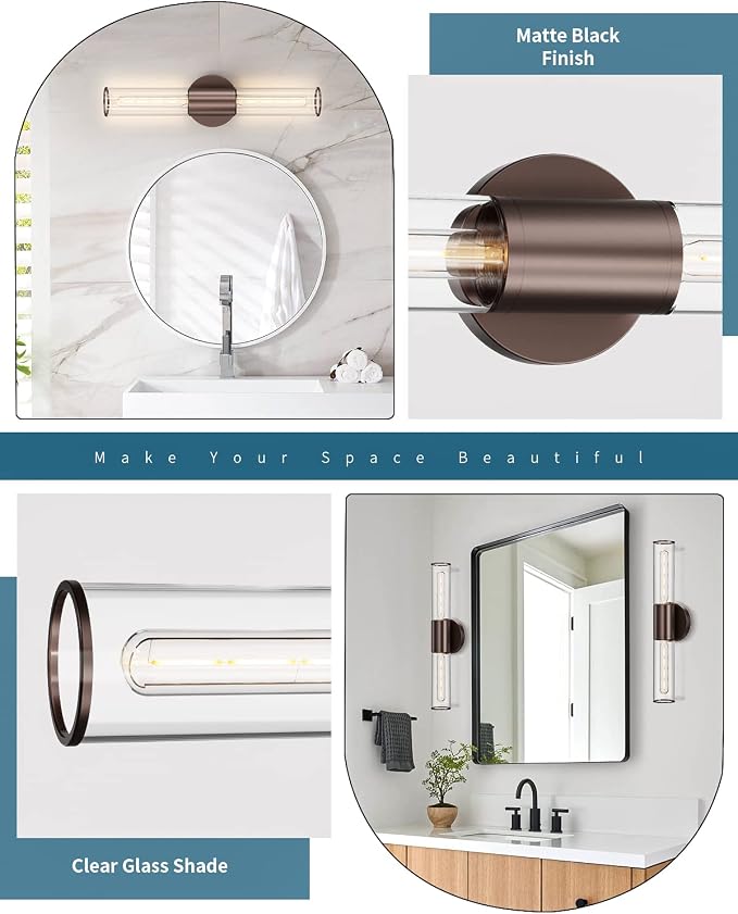 Bathroom Vanity Light Fixture, 2-Light Oil Rubbed Bronze Wall Sconce Lighting Fixture with Clear Glass, Indoor E26 Stocket Wall Lamp for Mirror Living Room Hallway, 2 Pack
