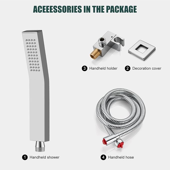 Heyalan Hand-held Shower Head Set-SUS304 Handheld Shower,Polish Chrome | SUS304 stainless steel wand, curved-style design, single rain spray, 59-inch long hose and standard 1/2-inch connection