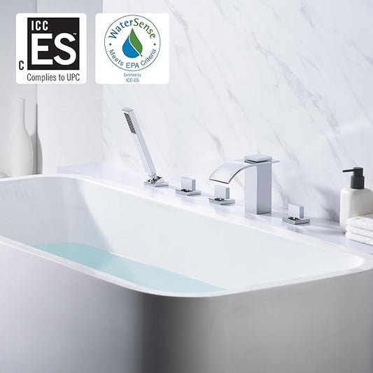 SUMERAIN Waterfall Roman Tub Faucet with Handheld Sprayer, Deck Mount Bathtub Faucet Chrome Finish