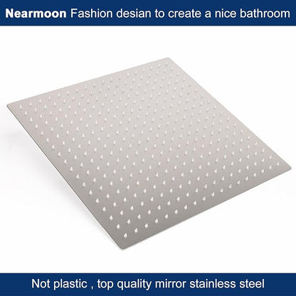 NearMoon Rain Shower Head With Shower Arm, Ceiling Mount Square Shower, Stainless Steel Ceiling Rainfall Showerhead- Waterfall Full Body Coverage (16 Inch, Brushed Nickel)