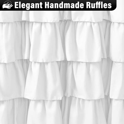 Seasonwood White Ruffle Shower Curtain Farmhouse Shower Curtain 72 X 78 | Natural button accents, layered fabric tiers, shabby chic and French country styling for decorative bathroom updates