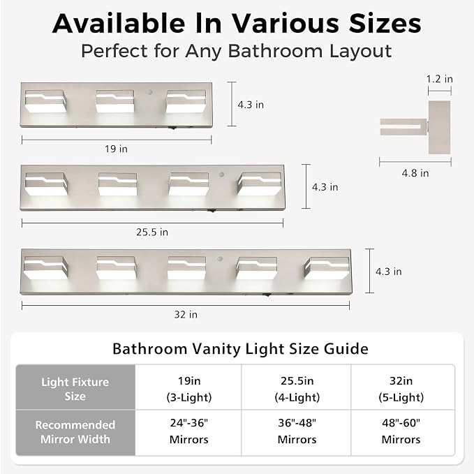 LED Modern Bathroom Vanity Light 5-Light, 32 inch 3CCT Dimmable Nickel Vanity Lights for Bathroom Lighting Fixtures Over Mirror, Wireless Motion Sensor Bathroom Vanity Light