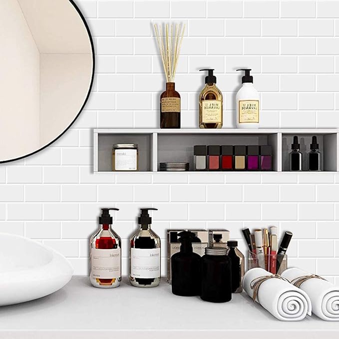 STICKGOO 10-Sheet Backsplash Peel and Stick Subway Tile, Self Adhesive Vinyl Wall Tiles, Stick on Backsplash for Kitchen and Bathroom(Thicker Design, White with White Grout)