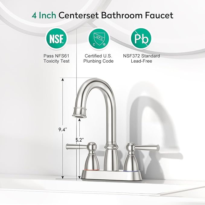 CREA 4 Inch Centerset Bathroom Faucets 3 or 2 Hole,Double Handle Bathroom Faucet with Pop Up Drain/ 360° Swivel,Modern Vanity Faucet Basin Mix Tap Stainless Steel Brushed Nickel