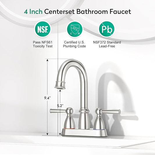 CREA 4 Inch Centerset Bathroom Faucets 3 or 2 Hole,Double Handle Bathroom Faucet with Pop Up Drain/ 360° Swivel,Modern Vanity Faucet Basin Mix Tap Stainless Steel Brushed Nickel