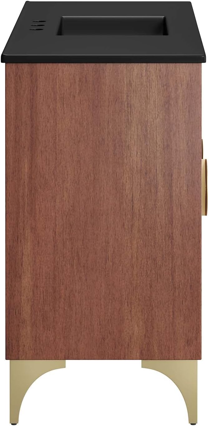 Modway Daylight Bathroom Vanity Cabinet with Ceramic Basin, 48" Single Sink, Black Walnut