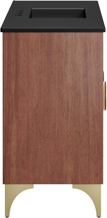 Modway Daylight Bathroom Vanity Cabinet with Ceramic Basin, 48" Single Sink, Black Walnut