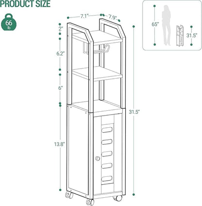 Bathroom Storage Cabinet - Toilet Paper Storage Cabinet, Small Toilet Paper Holder with 4 Wheels, Bathroom Organizer with Adjustable Shelf, for Small Spaces, Black BC04604X