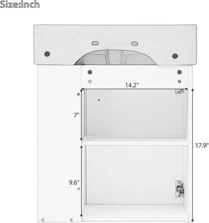 21.6 in Floating Bathroom Vanity with Sink,Soft Closing Doors,Solid Wood Frame & MDF Modern Single Small Bathroom Vanity Cabinet with Open Shelf,Wall Mounted (Grey,Right Shelves)