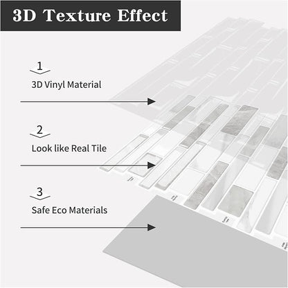 10-Sheet Peel and Stick Kitchen Backsplash Tiles | 3D Waterproof Self Adhesive Wall Tile Stick on Backsplash for Kitchen and Bathroom(Beige White,12"×12")