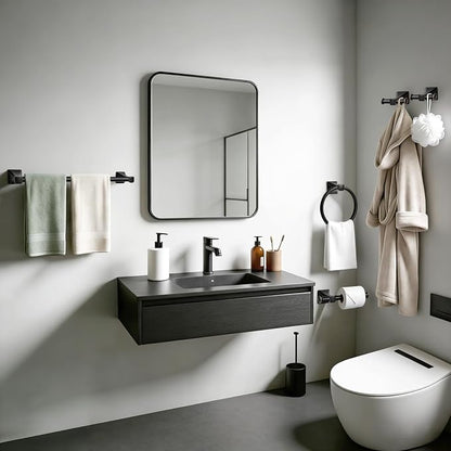 SUS304 Stainless Steel Bathroom Hardware Set, 5-Piece Matte Black Wall Mounted Towel Rack Accessories Set, 24 Inch Towel Bar, Towel Ring, Toilet Paper Holder, Towel Hooks, Multipurpose for Bathroom