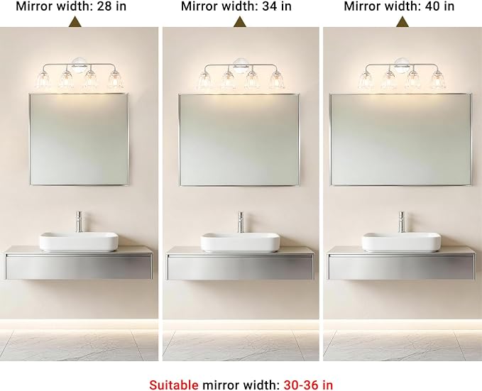 Daunton Vintage 4-Light Brushed Nickel Bathroom Light Fixtures, Elegant Bathroom Vanity Lights Over Mirror, Vanity Lighting with Clear Shade, Art Deco Wall Sconce Lighting for Bedroom
