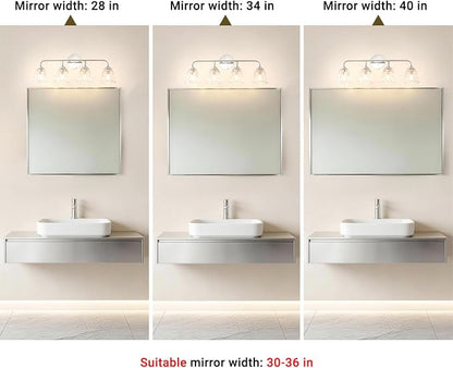 Daunton Vintage 4-Light Brushed Nickel Bathroom Light Fixtures, Elegant Bathroom Vanity Lights Over Mirror, Vanity Lighting with Clear Shade, Art Deco Wall Sconce Lighting for Bedroom