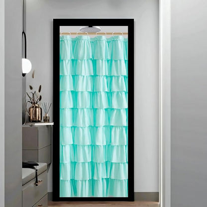Teal Ruffle Shower Curtain, Elegant Boho Bathroom Decor, Extra Long Textured Fabric, Rustic Farmhouse Style, Chic Girly Aqua Curtains, Privacy & Decorative Design, 36 x 72 inch