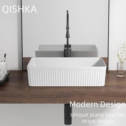 Rectangular Vessel Sink 20 Inch Above Counter - White Ceramic Rectangle Countertop Bathroom Sink, 20" x 13.5" Modern Vanity Art Basin Porcelain Hand Was