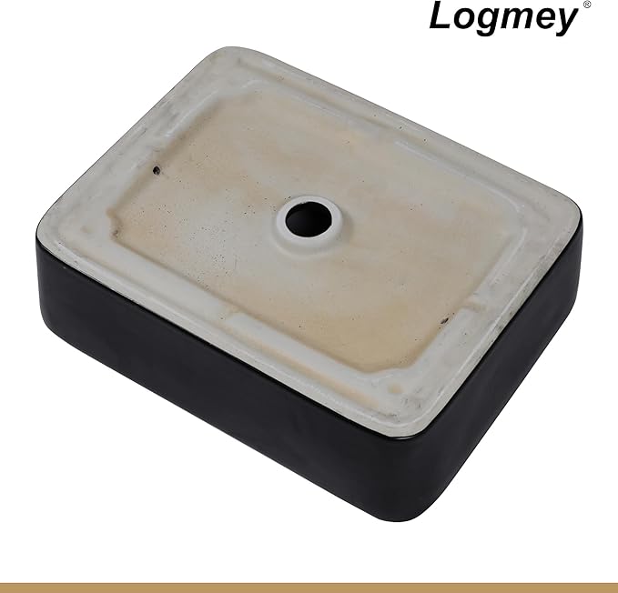 Logmey 19" Black Bathroom Vessel Sink 19x15 Sink for RV Bathroom Large Rectangle Porcelain Ceramic Modern Countertop Above Counter Bathroom Vanity Sink Art Basin