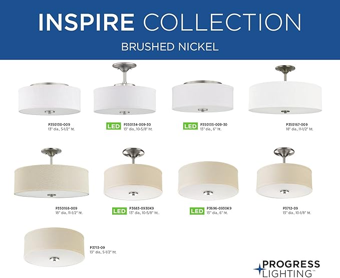 Progress Lighting P3696-0930K9 Close-to-Ceiling, Nickel, 6.00x13.00x13.00