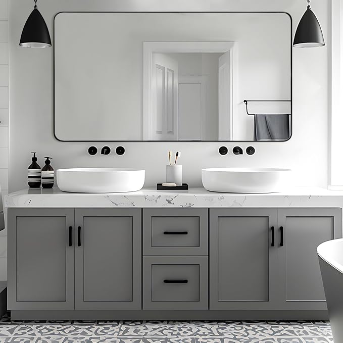 Black Bathroom Mirrors for Over Sink, 30x55 Inch Matte Black Mirror for Bathroom, Rectangle Metal Vanity Mirror for Wall-Modern Clean Design with Superior Stainless Steel Frame