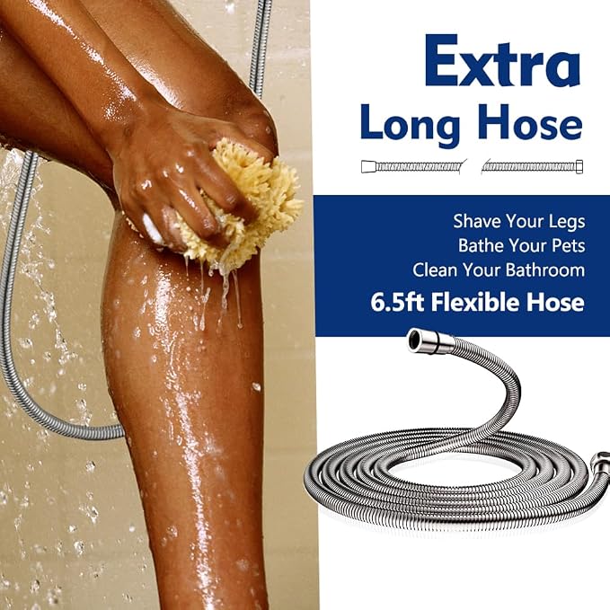 High Pressure 10-Setting Handheld Shower Head, 5" Detachable Shower Spray, 79" Extra Long Stainless Steel Hose, Adjustable Bracket - Brushed Nickel