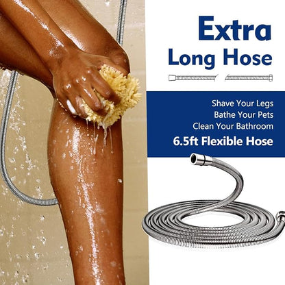High Pressure 10-Setting Handheld Shower Head, 5" Detachable Shower Spray, 79" Extra Long Stainless Steel Hose, Adjustable Bracket - Brushed Nickel