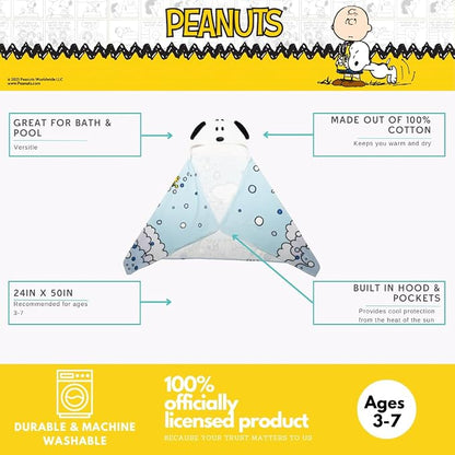 Peanuts Snoopy Bubble Bath Kids Super Soft Bath/Pool/Beach Soft Cotton Terry Hooded Towel Wrap, 24 in x 50 in, (Officially Licensed Product) by Franco