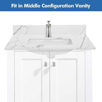 30 in.W x 22 in.D Quartz Calacatta River Vanity Top,with Undermount Middle Sink Vanity Top,with One Sidesplash & One Backsplash,Single Faucet Hole Spread Bathroom Vanity Sink Countertop
