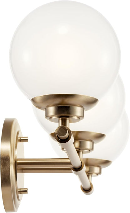 Kichler Benno 3-Light Vanity, Modern Light with Opal Glass in Champagne Bronze, for Bathroom or Powder Room (8.75" x 24.5"), 55172CPZ