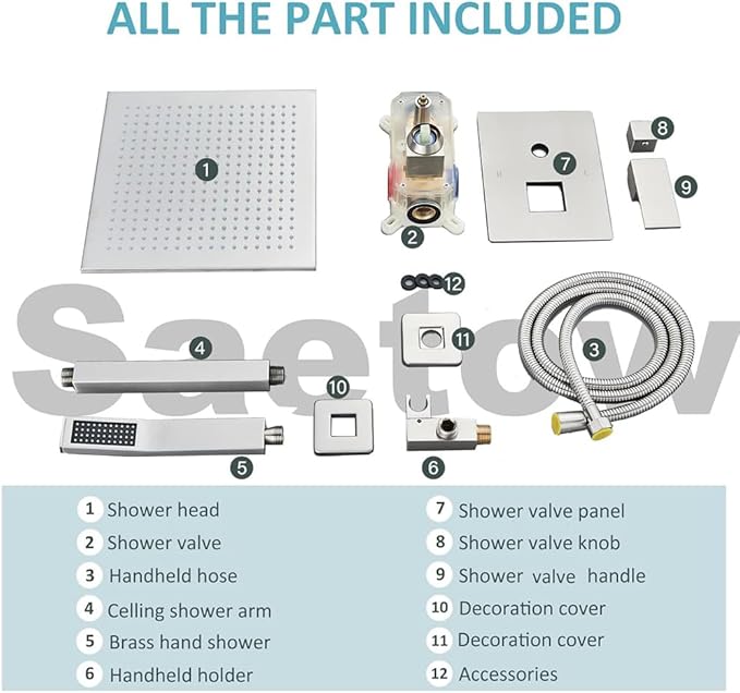 Shower System 12 Inch LED Square Showerhead Shower Faucet Set Shower Kit with Handheld Spray SUS304 Stainless Steel Shower Trim Kit Handheld shower with Rough-in Valve Brushed Nickle…