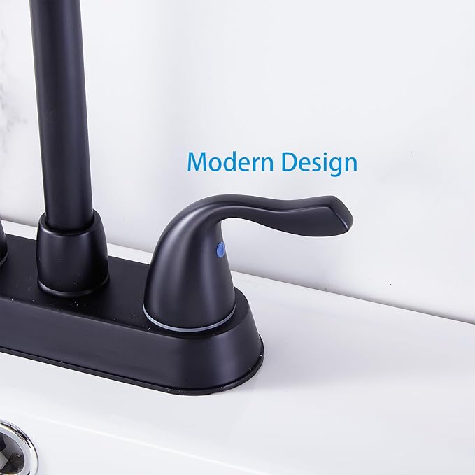 Matte Black 4-Inch Centerset Bathroom Faucet, 2-Handle 3-Hole Sink Faucet with Pop-up Drain & Supply Lines