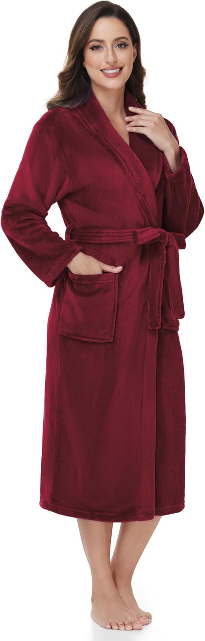 Fluffy Soft Robes for Women, Warm Fleece Womens Robe, Cozy Bathrobe | Plush Bathrobe for Women, Long Fuzzy Lightweight Bath Robe with Pockets for Shower Spa Hotel House Pool