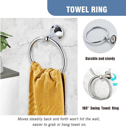 Classic Bathroom Hardware 4-piece Set,Chrome | Wall Mounted,Stainless Steel and Zinc material,Including Towel Bar,Towel Ring,Toilet Paper Holder,Robe Hook