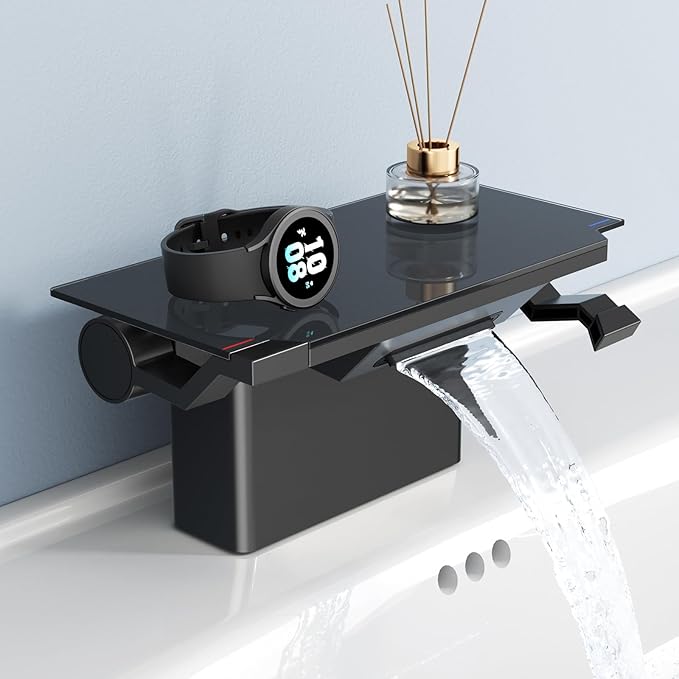Bathroom Faucet with Storage Platform 4", 2-Hole, Matte Black | Bathroom Faucet, NSF Certified 4 Inch 2 Handle Basin Faucet, Widerspread Bathroom Sink Faucet