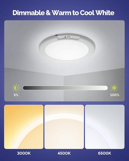 LED Shower Light Battery Operated Ceiling Light with Remote 4 Pack | 7.48" Rechargeable Shower Light Waterproof, Wireless Motion Sensor Ceiling Lights 3000K/4500K/6500K Dimmable Timer for Closet