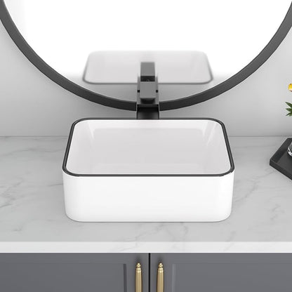 16"x12" Vessel Sink Rectangular White Vessel Sink Small Sinks for Bathrooms Above Counter Ceramic Bathroom Sink Rectangule Sink Bowls For Bathroom Vanity Lavatory Bowl Basin
