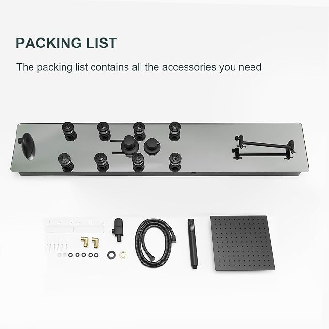Shower Panel - Adjustable Rainfall Head, Black | Stainless Steel and Glass, Multifunction Shower Panels Tower System, Handheld Shower 2-Setting Body Jets, Tub Spout