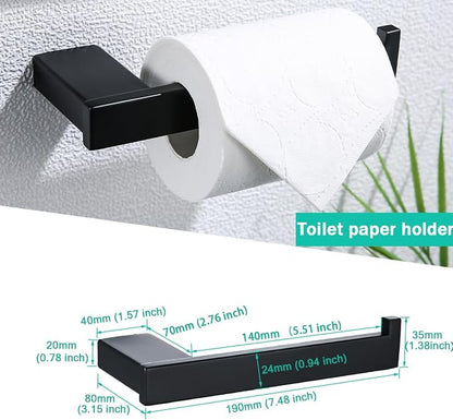Matte Black Bathroom Hardware Accessories Set 4 Pieces Bath Towel Bar Set with 18 Inch Towel Bar,Toilet Paper Holder,Towel Hooks,SUS 304 Stainless Steel Wall Mounted Bathroom Towel Rack Set
