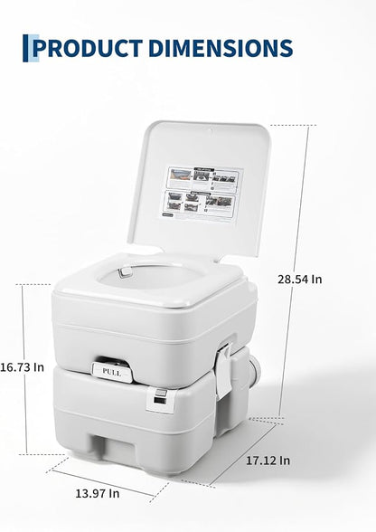 Pressurized 3-Outlet Flush Portable Toilet, 20L Capacity with Level Gauge, Detachable Waste Tank, for Camping, RV, Home, White