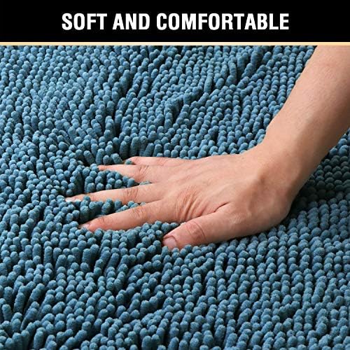 H.VERSAILTEX Dark Teal Bath Mats for Bathroom Non Slip Ultra Thick and Soft Chenille Plush Floor Mats Bath Rugs Set, Microfiber Door Mats for Kitchen/Living Room (Pack 2-20" x 32"/17" x 24")