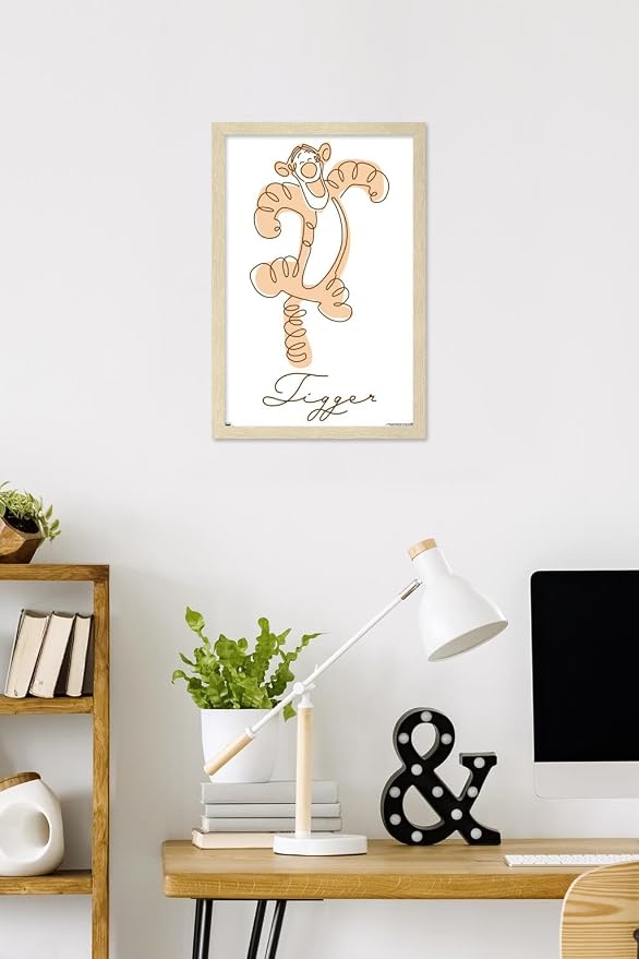 Trends International Disney Simple Moments Line Art - Tigger Wall Poster, 22.4L x 14.7W, Blonde Framed Version