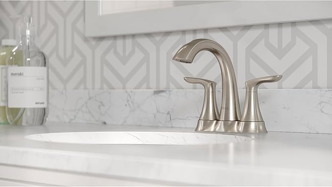 Pfister Weller Bathroom Sink Faucet, 4-Inch Centerset, 2-Handle, 3-Hole, Brushed Nickel Finish, LG48WRPK