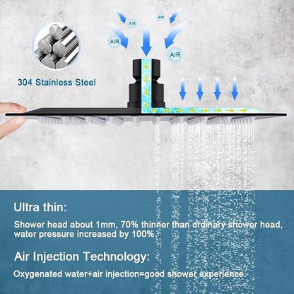 Matte Black Shower Faucet Set, Bathroom Rainfall Shower System with Stainless Steel Metal Showerhead, Single Function Shower Trim Kit with Rough-in Valve