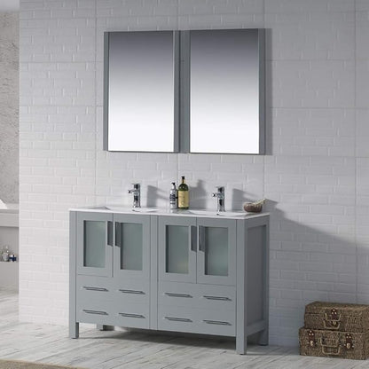 Blossom 48" Double Sink Vanity Solid Wood | Modern Metal Grey Bathroom Vanity with Sink | 18" Narrow Depth Space Saving Design | Soft Close Drawers & Tempered Glass Doors | Master Suite Upgrade
