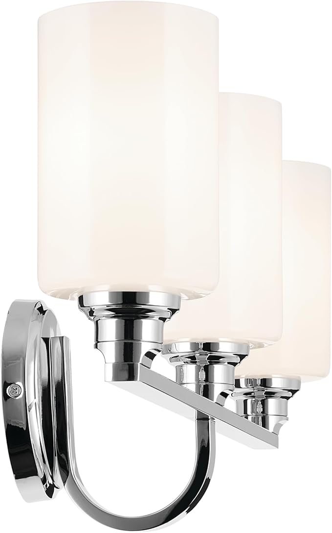 Kichler Gioe 24.25" 3-Light Vanity Light with Opal Glass in Chrome, Damp Rated, for Bathroom, Powder Room, Over a Mirror, (24.25" W x 10.5" H), 55226CH